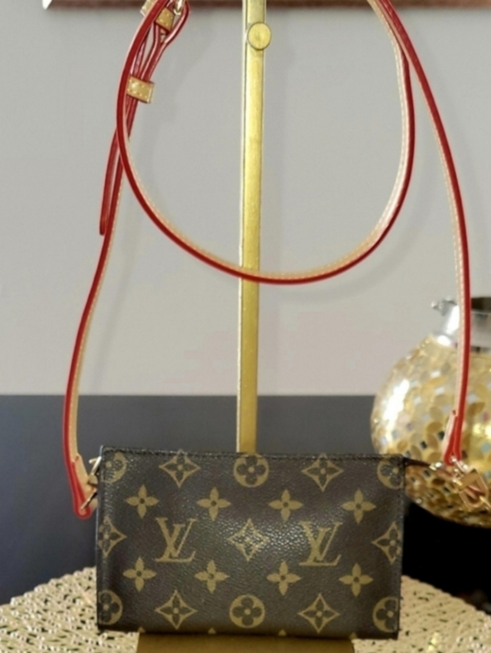 Louis Vuitton Monogram Crossbody with Red Strap